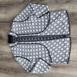 MING WANG Two-Tone Chain Trim Textured Filament Knit Blazer Jacket Medium